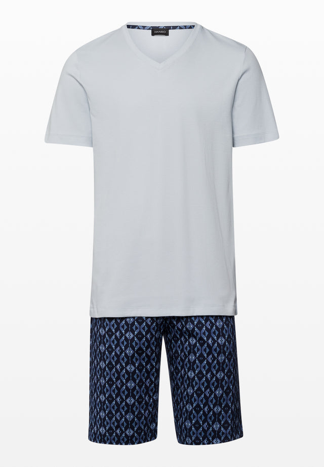 blue pajama set on light grey background